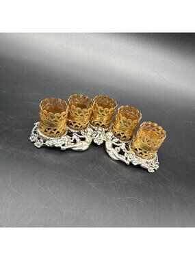 Vintage Lipstick Holder Gold Silver Tone Cherub 5 Slots Ornate Regency Vanity